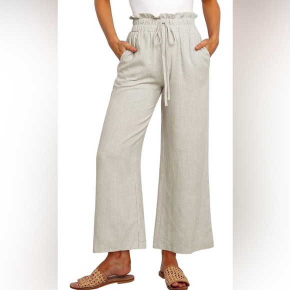 Pants - Khaki Wide-Leg Linen Pants